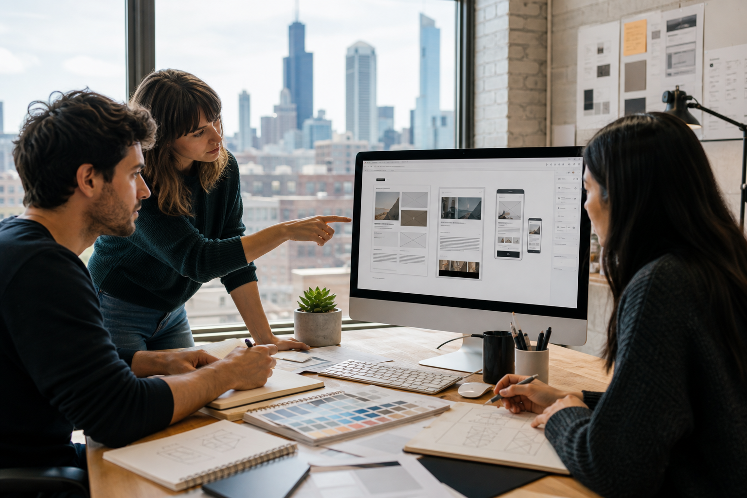 Chicago web design studio team reviewing responsive website layouts